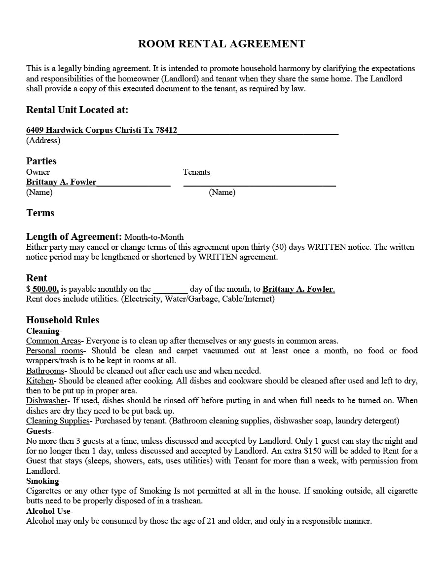 template for house rental agreement